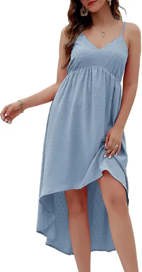 Women's Swiss Dot Maternity  V Neck Summer Spaghetti Strap Chiffon  Doll  High S-2xl S